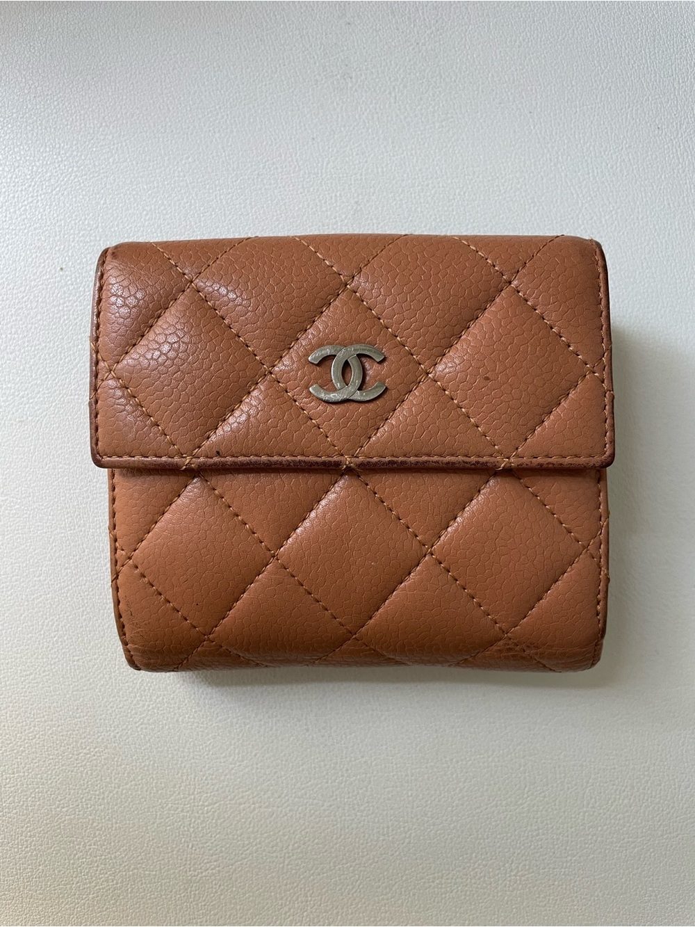 CHANEL Vintage Quilted Leather Wallet - Tan Brown